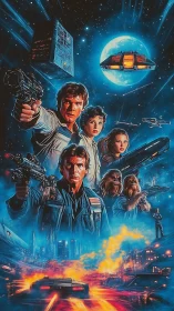 Retro space rebels racing through neon starlit chaos.