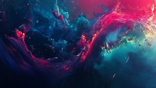 Abstract fluid color fields in contrasting cyan and magenta.