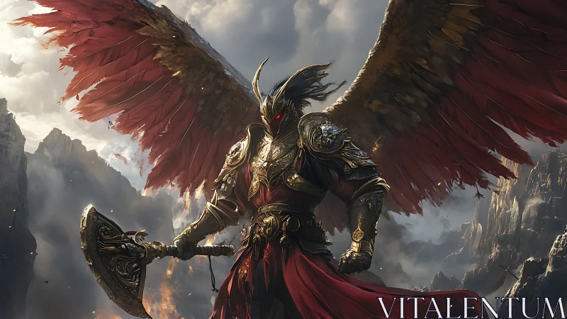 Winged warlord in baroque armor with infernal battle axe.