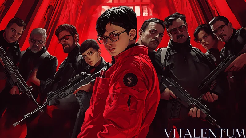 Bold young leader stands defiant before a tense red squad