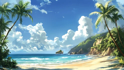 Tropical Beach Paradise with Palm Trees and Turquoise Waters