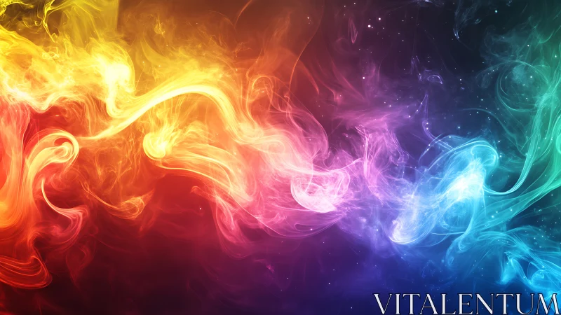 Color spectrum smoke waves in abstract digital space scene.