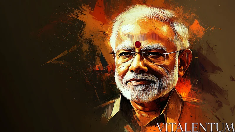 Elder statesman portrait with fiery abstract background