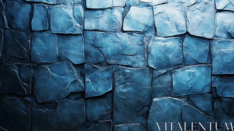 Blue Stone Wall Texture with Rough Geometric Pattern, Digital Art.