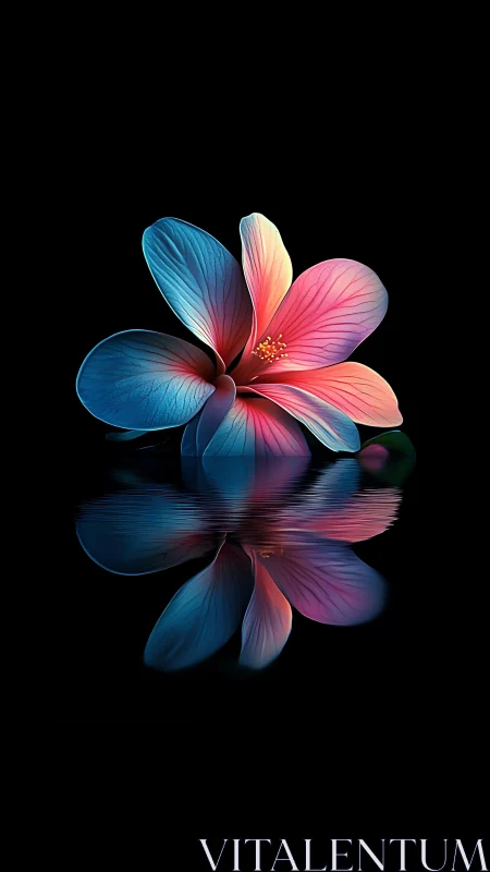 Translucent Petaled Flower with Blue-Pink Gradient and Water Reflection