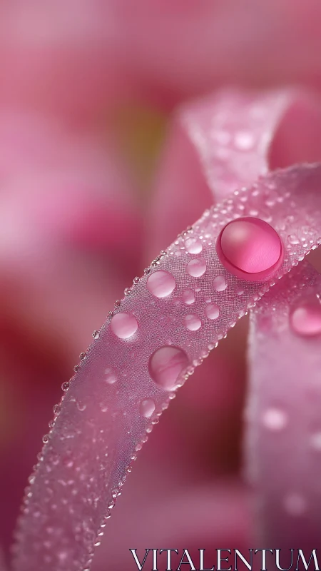 Gentle pink petals cradle dewdrops in soft morning light