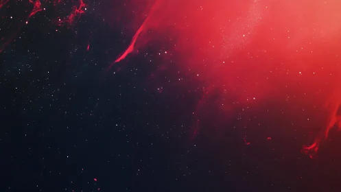 Scarlet Nebula Drift Over Midnight Starfields Glow.