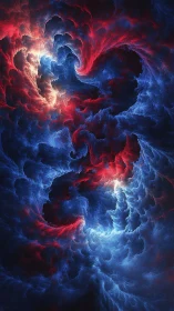 Fractal nebula vortex renders luminous red and blue plasma