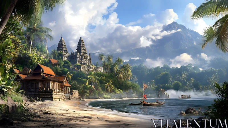 Khmer Temple Architecture in Tropical Monsoon Landscape with Oxbow Lake