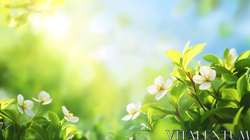 Sunlit blossom chorus basking in a glowing spring hush.