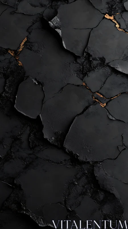 Fractured black slate with subtle metallic gold fissures