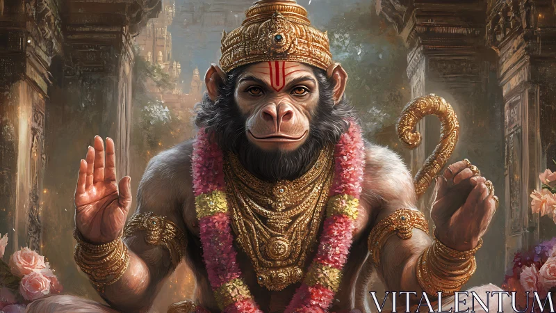 Hanuman-inspired divine monkey warrior radiates serene power