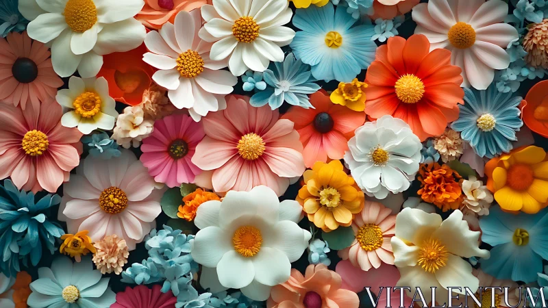 Dense Composite Floral Arrangement: Multi-Hue Daisy Assemblage with Tonal Gradation