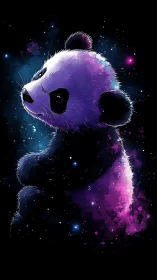 Cosmic nebula-lit panda profile with galactic fur dispersion.