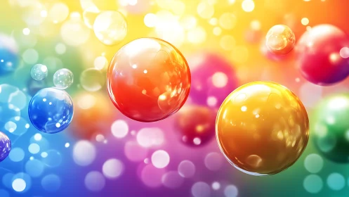 Rainbow bubbles drifting through a glowing dream sky.