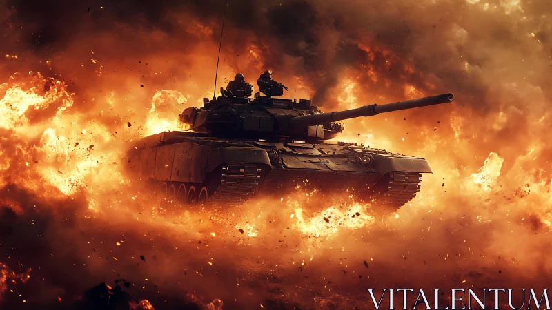 Military Tank Combat in Inferno of Explosions and Fire