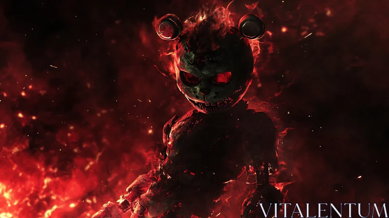 Infernal teddy revenant rising from ember-drowned shadows.