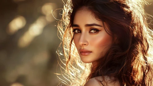 Portrait of woman in warm backlight with soft focus background.