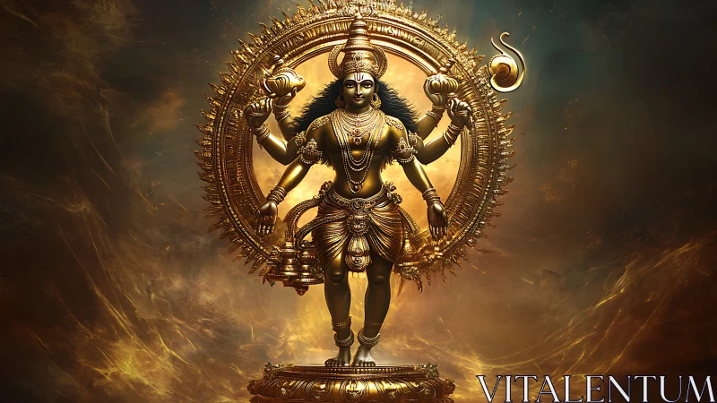 Divine golden deity dancing within radiant fire halo.