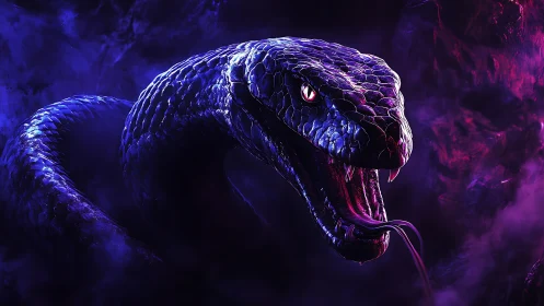 Midnight serpent coils in glowing violet and electric blue shadows