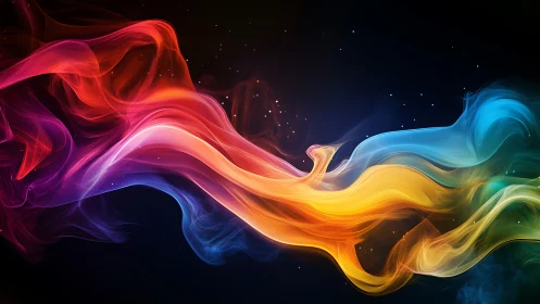 Vibrant multicolor light trails flow across dark space.