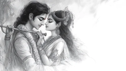Divine Romance: Krishna and Radha's Eternal Tender Moment.