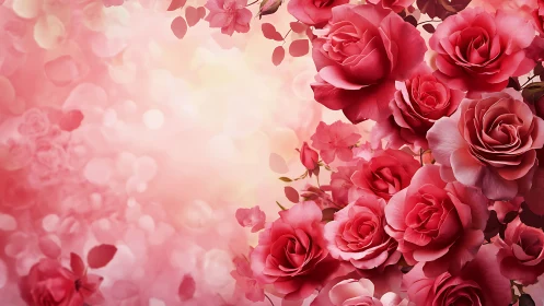 Red and Pink Roses on Soft Floral Background.