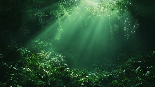 Enchanted Forest Interior with Volumetric Light Penetration