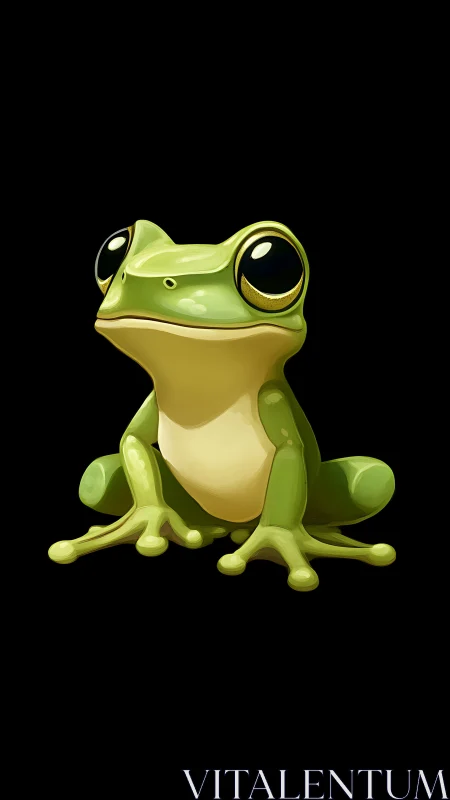 Green stylized frog illustration on uniform black background.
