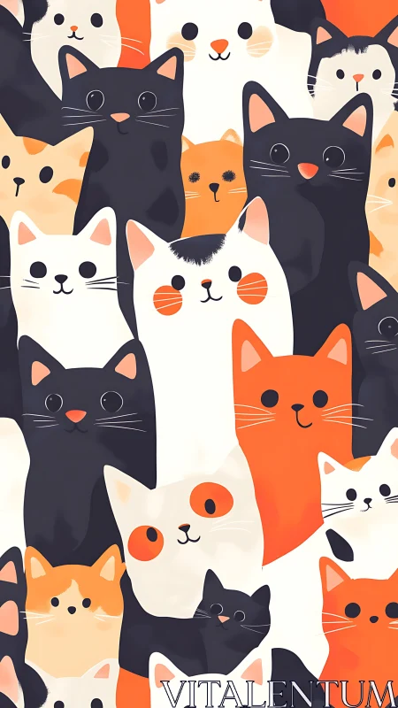 Colorful Cartoon Cats Pattern Illustration
