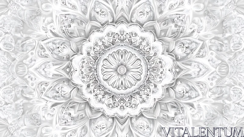 Intricate white mandala radiates calm with embossed elegance