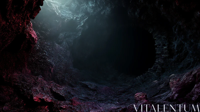 Rocky cavern interior with central dark circular opening.