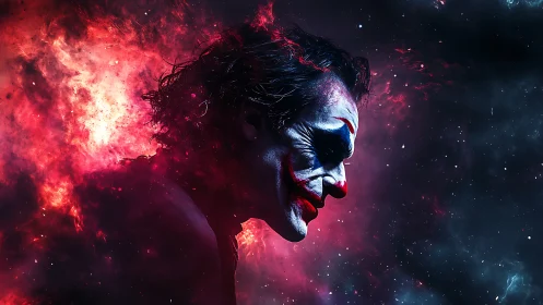 Laughing nebula harlequin drifts through cosmic embers.