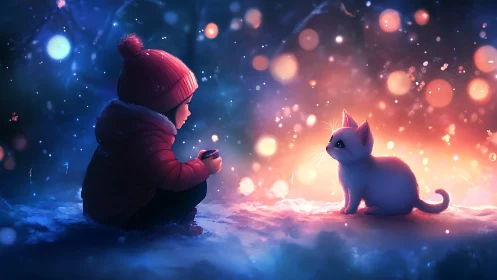 A Child's Magical Moment with a Glowing Kitten.