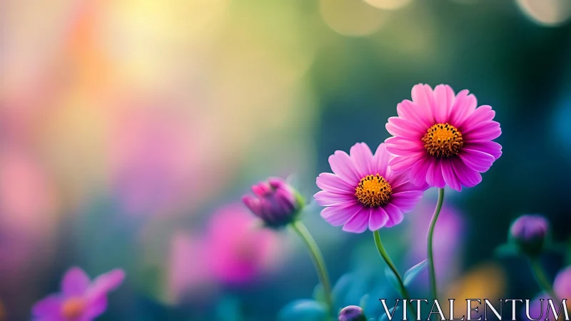 Magenta Daisies Dancing in Gossamer Light.
