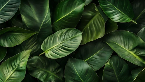 Photorealistic tropical foliage with layered glossy leaves.
