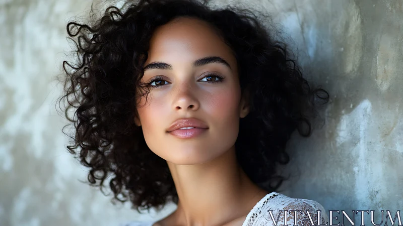 Portrait of Young Woman with Curly Hair in Natural Light Photography.