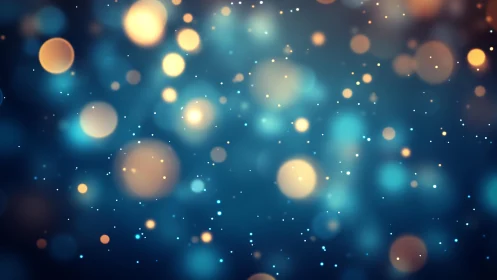 Glowing Bokeh Lights on Blue Background, Abstract Festive Style.