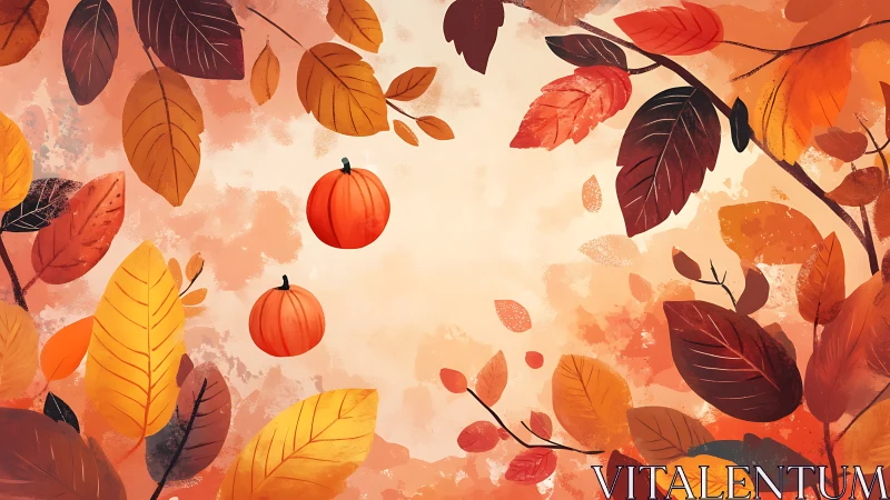 Autumnal foliage array with stylized pumpkins in warm gradients.