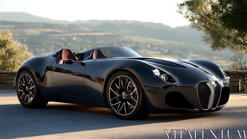 Midnight roadster prowls the sunlit hills like liquid chrome