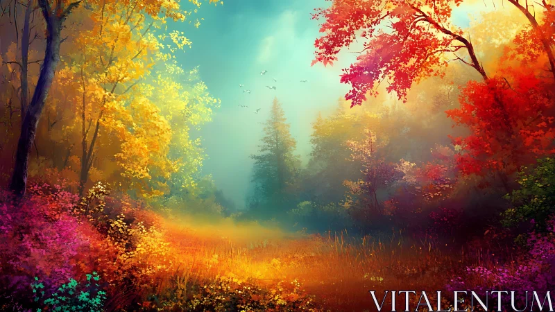 Autumn Forest Path with Radiant Light.