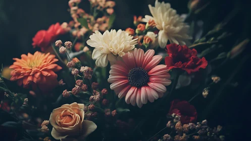 Moody Garden Symphony: Velvet Blooms Dance in Shadow Light.