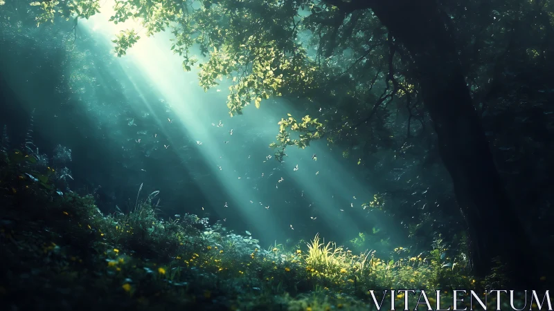 Submerged Forest Clearing with Cathedral Light Rays.