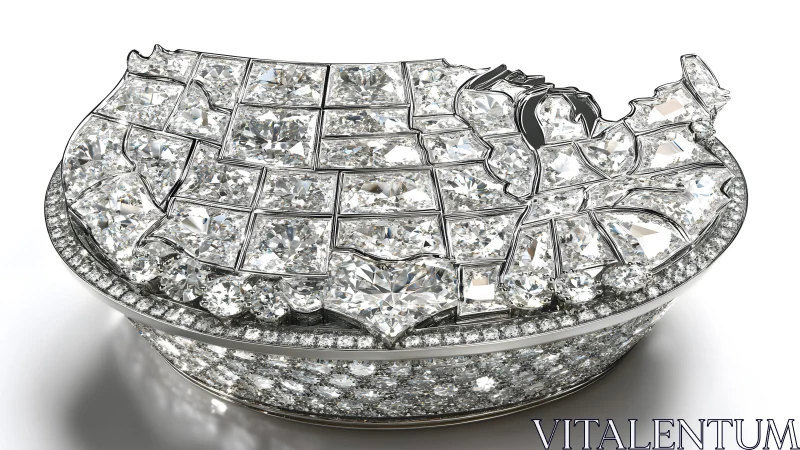 Luxurious Diamond-Encrusted USA Map Sculpture on White Background.