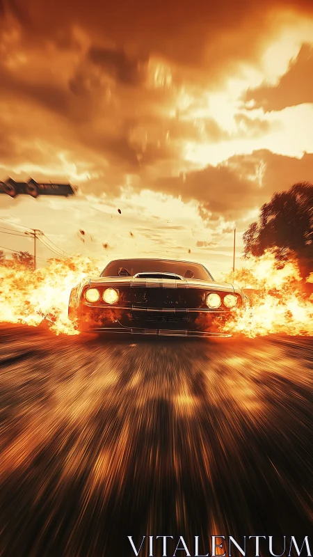 Powerful Muscle Car Blazes Through Flames and Highway