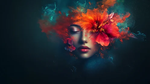 Dreamy floral portrait glowing in luminous night hues.
