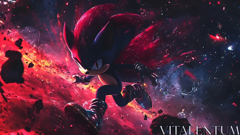 Hedgehog character rendered in space with glowing red trail