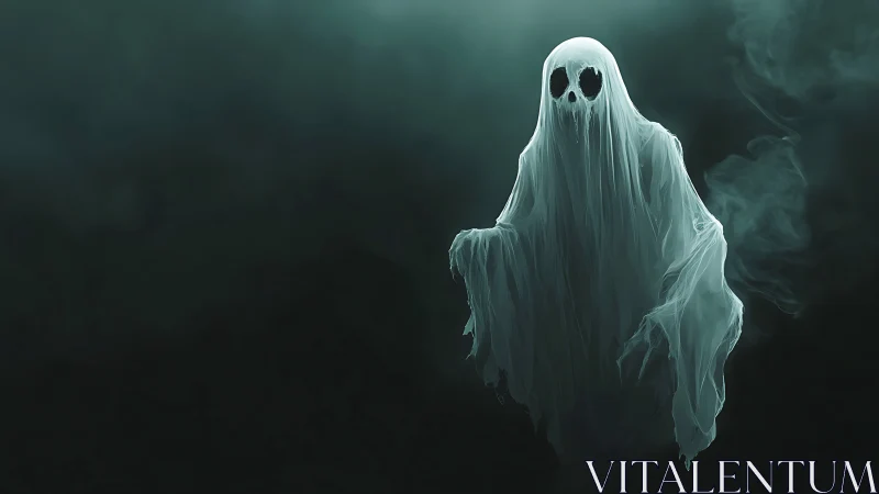 Shrouded wraith drifting through emerald midnight fog.