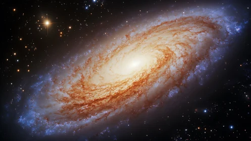 Golden spiral galaxy drifting softly through quiet starlight.