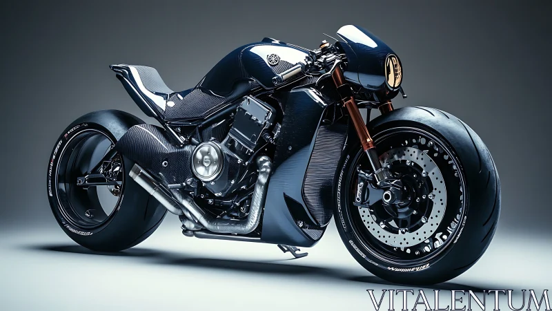 Photorealistic carbon-fiber café racer motorcycle studio render.
